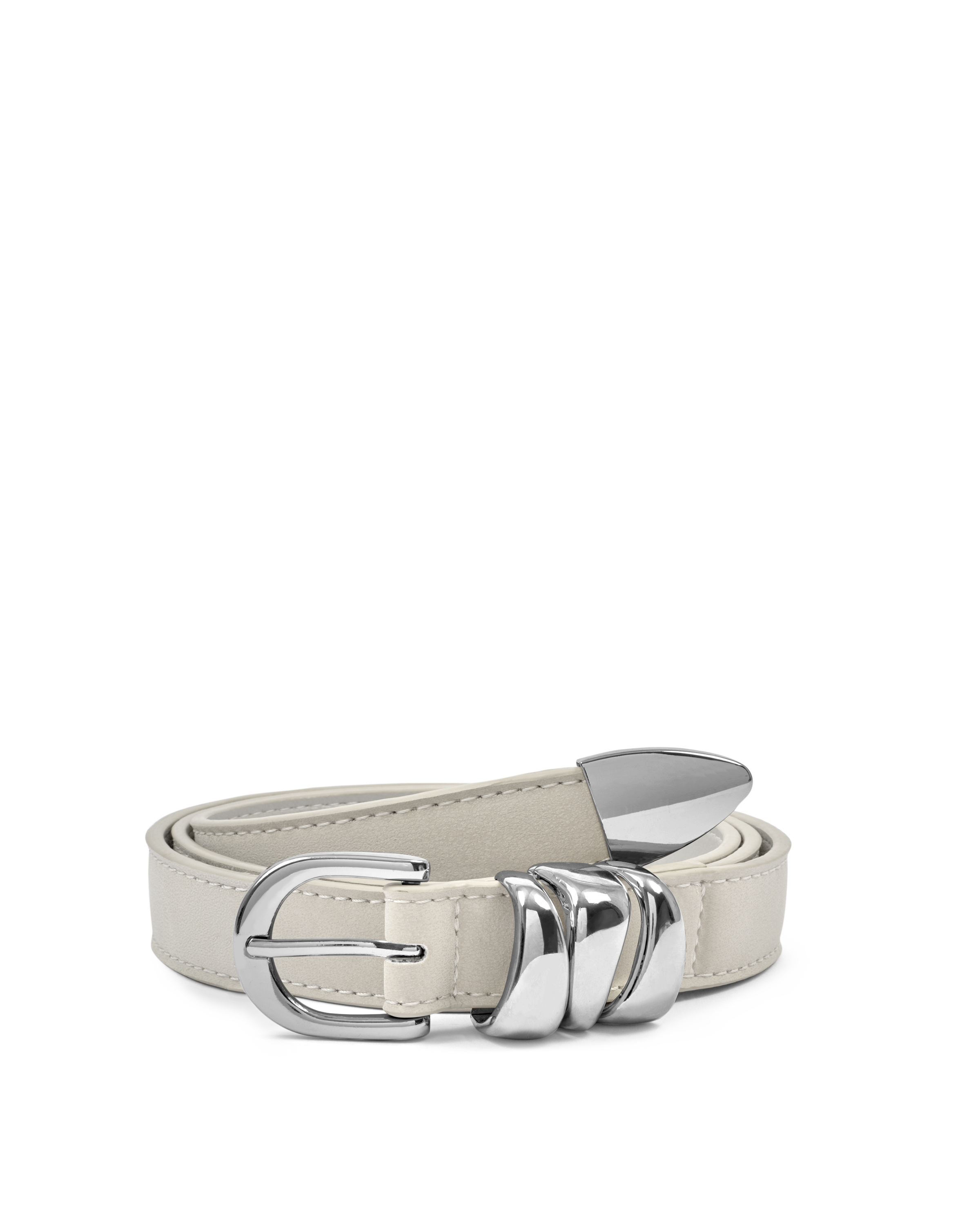 Suedette Skinny Belt with Organic Loops in Light Grey