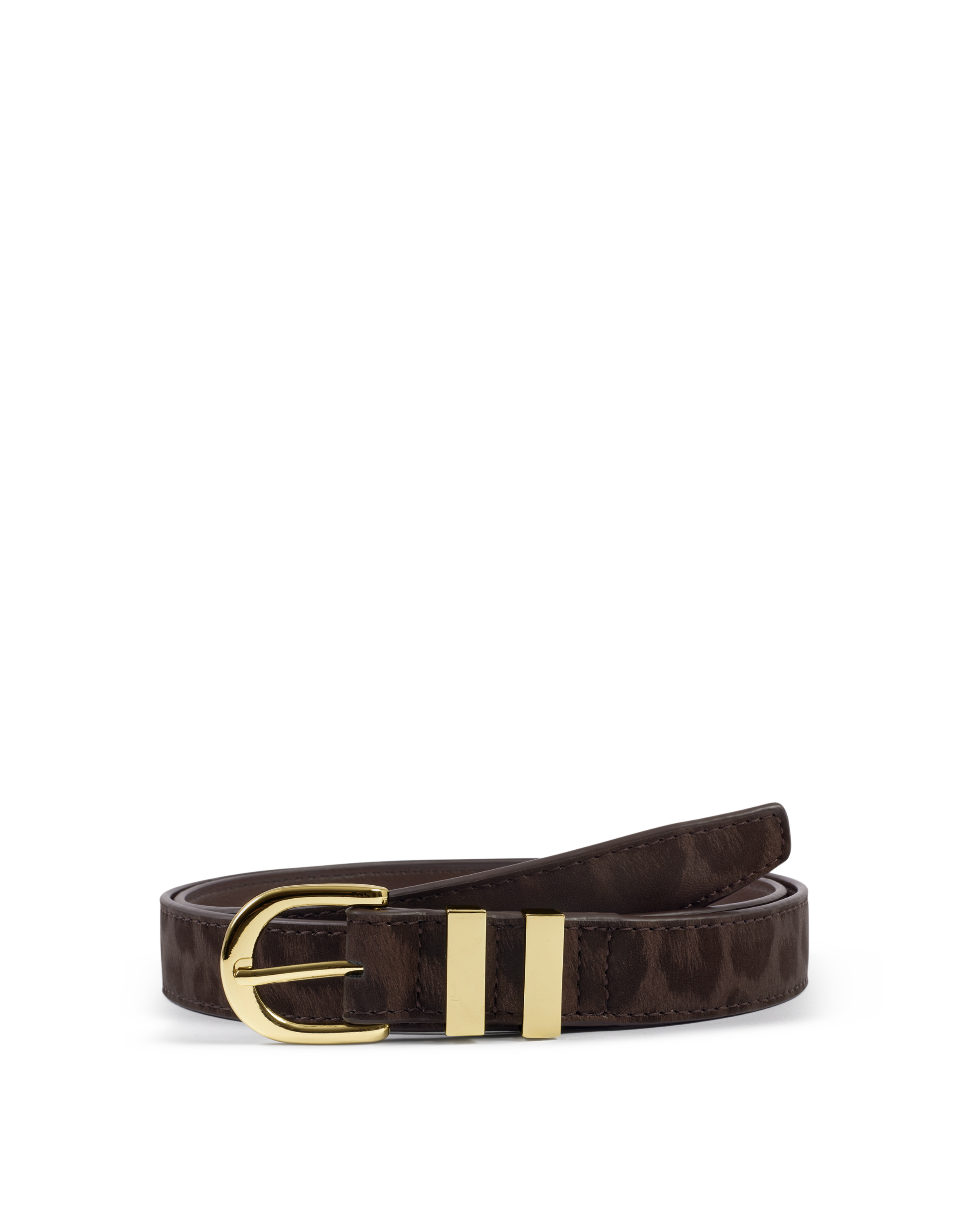 Skinny Buckle Belt in Chocolate Leopard
