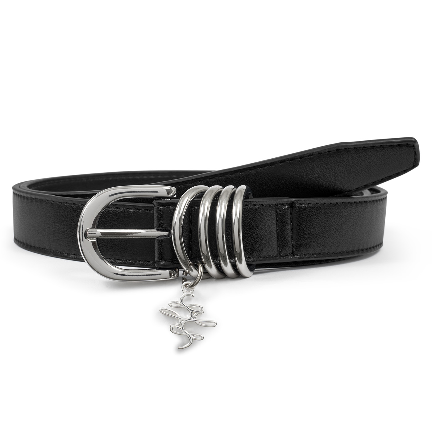 Skinny Belt with Rings in Black