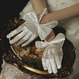 White Satin Bow Bridal Gloves