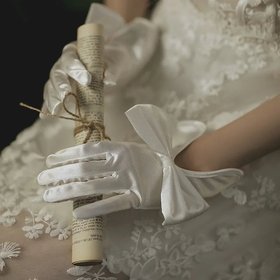White Satin Bow Bridal Gloves