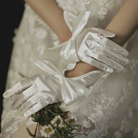 White Satin Bow Bridal Gloves
