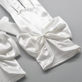 White Satin Bow Bridal Gloves