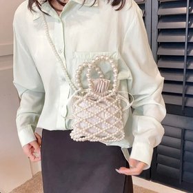 Pearl Beaded Mini Bucket Bag