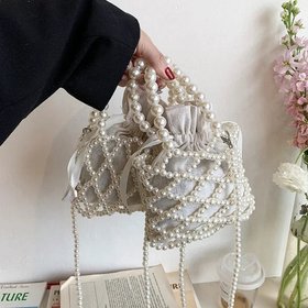 Pearl Beaded Mini Bucket Bag