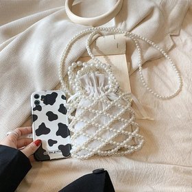 Pearl Beaded Mini Bucket Bag