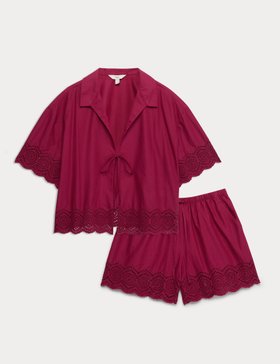 Pure Cotton Cutwork Detail Tie Front Shirt