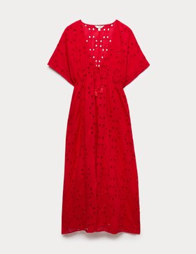 Pure Cotton Cutwork Detail Maxi Kaftan