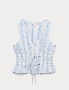 Pure Cotton Striped Tie Front Beach Top