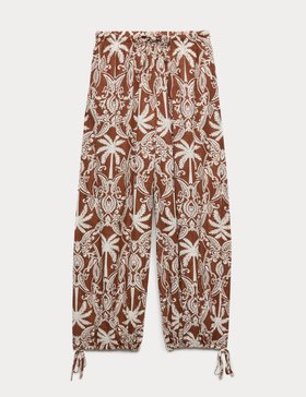 Pure Cotton Printed Bubble Hem Beach Trousers