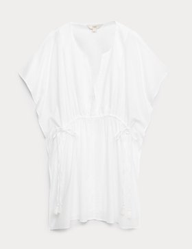 Pure Cotton Tie Detail Mini Kaftan Dress