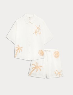 Cotton Rich Embroidered Short Sleeve Beach Shirt