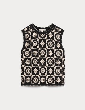 Cotton Rich Monotone Floral Crochet-Inspired Tabard