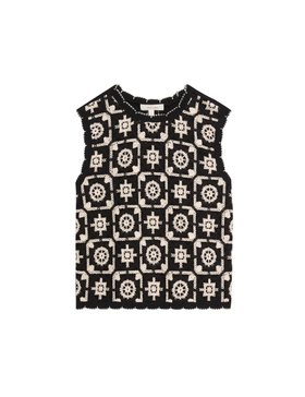Cotton Rich Monotone Floral Crochet-Inspired Tabard