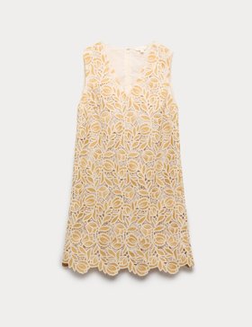 Cotton Blend Crochet Mini Swing Dress