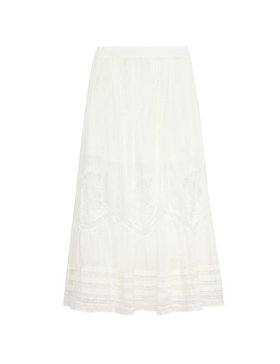Pure Cotton Pintuck Lace Maxi A-Line Skirt