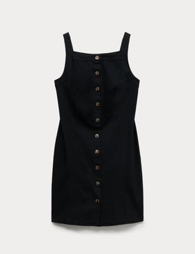Linen Rich Button Through Mini Shift Dress