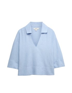 Linen Rich Collared V-Neck Popover Top