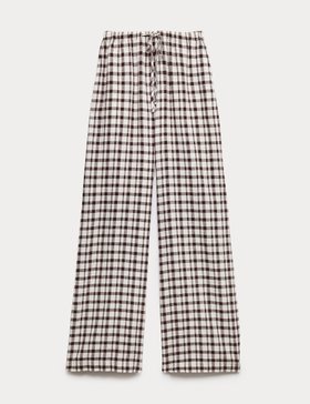 Linen Rich Gingham Wide Leg Trousers
