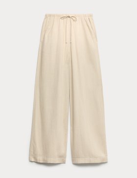 Drawstring Wide Leg Trousers with Linen