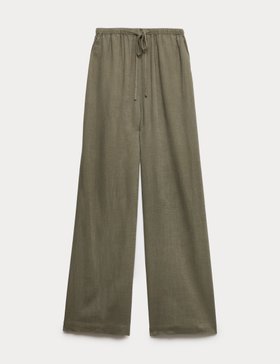 Drawstring Wide Leg Trousers with Linen