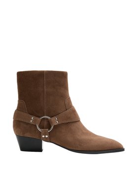 Suede Harness Block Heel Pointed Ankle Boots