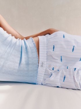 Pure Pointelle Cotton Cami Pyjama Top + Poplin Embroidered Sardines Pyjama Shorts