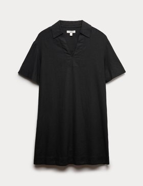 Linen Rich Collared Mini Shift Dress