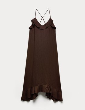 Linen Cotton Blend Ruffle Maxi Dress