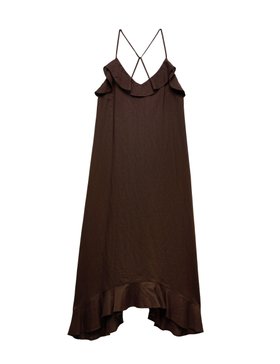 Linen Cotton Blend Ruffle Maxi Dress