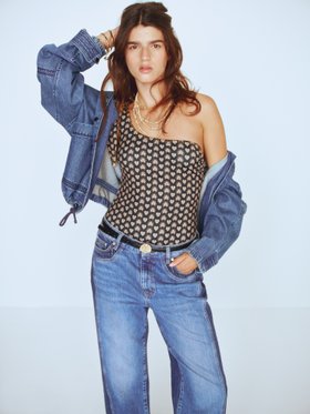 Per Una Jacket £55, M&S Swimsuit £48, Per Una Jeans £48, Bangle £22.50, Necklace £35, Belt £20