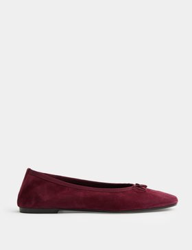 Suede Bow Flat Round Toe Ballet Pumps