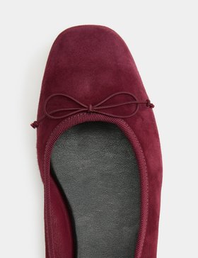 Suede Bow Flat Round Toe Ballet Pumps