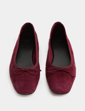 Suede Bow Flat Round Toe Ballet Pumps