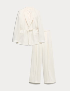 Tie Belted Blazer with Linen