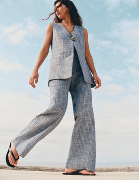 Linen Blend Striped Waistcoat