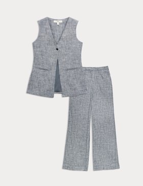 Linen Blend Striped Waistcoat
