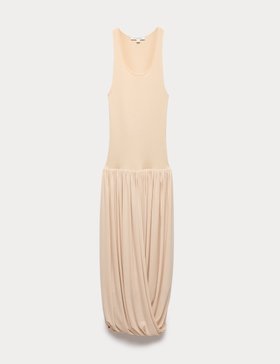 Knitted Scoop Neck Draped Maxi Drop Waist Dress