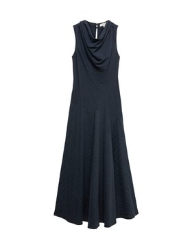 Lyocell Rich Checked Cowl Neck Midi Dress