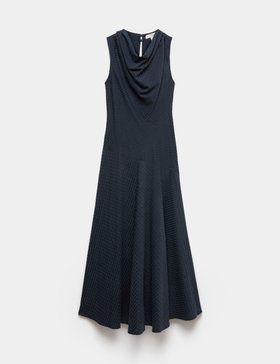 Lyocell Rich Checked Cowl Neck Midi Dress