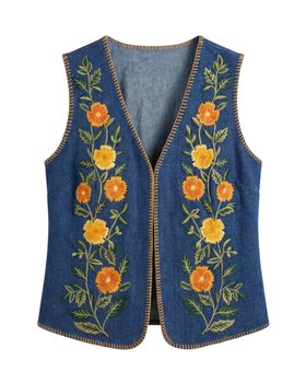 Maggie Mae Blue Floral Embroidered Denim Vest
