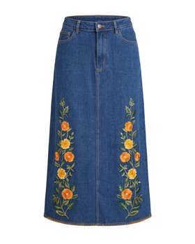 Maggie Mae Blue Floral Embroidered Denim Skirt