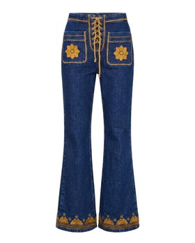 Shadow Bloom Embroidered Blue Denim Flares