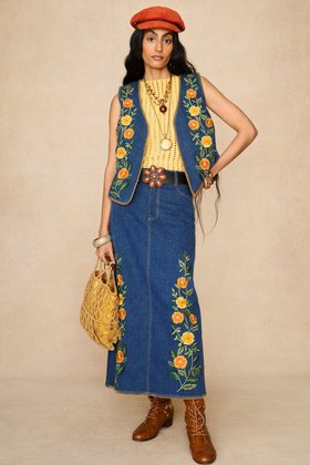 Maggie Mae Blue Floral Embroidered Denim Vest