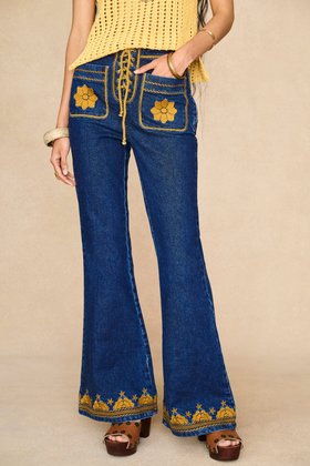 Denim26 Collection Shadow Bloom Embroidered Blue Denim Flares 2