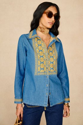Sundance Blue Embroidered Denim Blouse