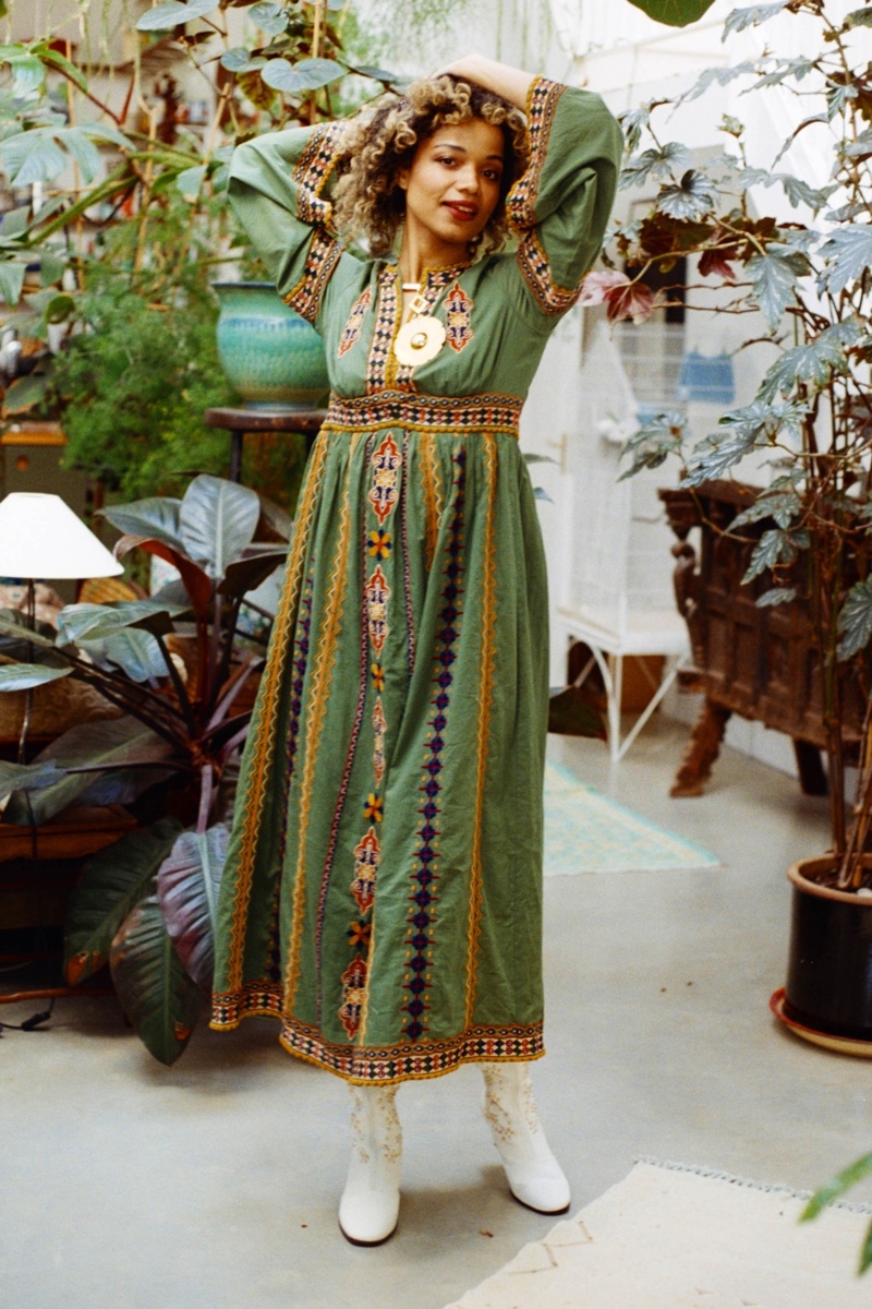 Magic Carpet Ride Collection Ophira Green Embroidered Maxi Dress 3