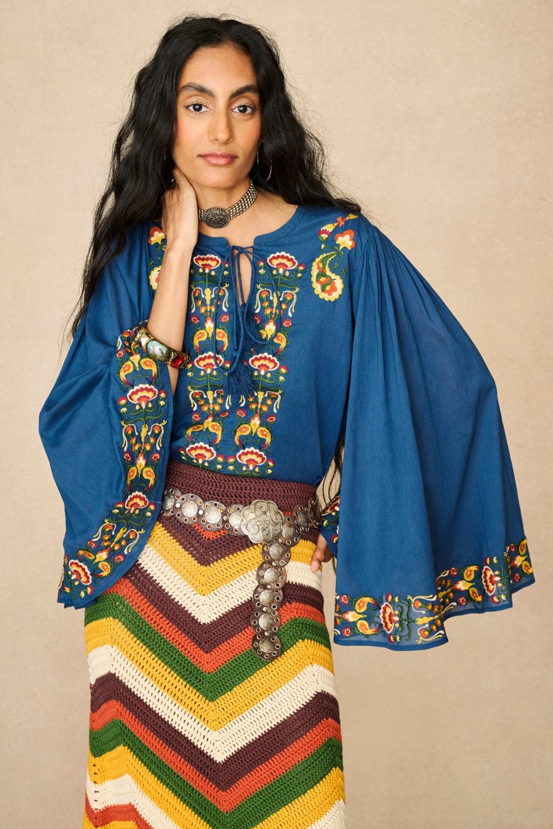 Aurette Blue Embroidered Blouse Magic Carpet Ride 1
