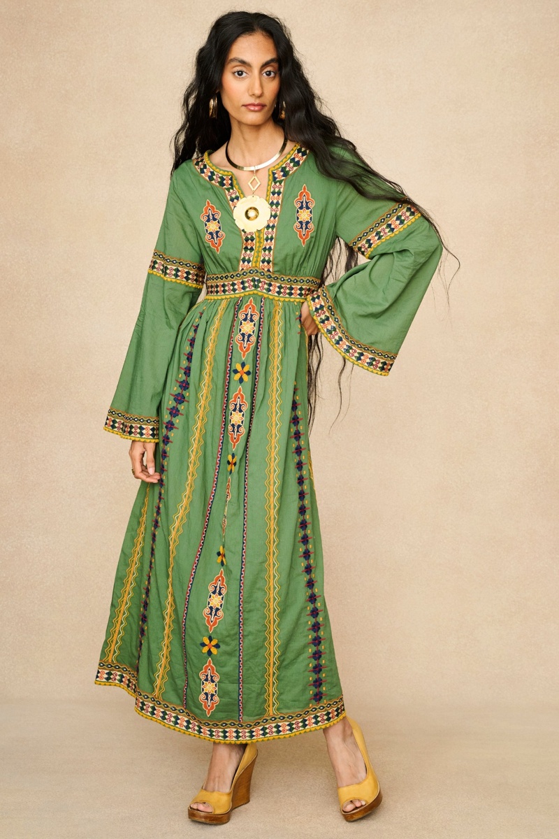 Ophira Green Embroidered Maxi Dress Magic Carpet Ride 1