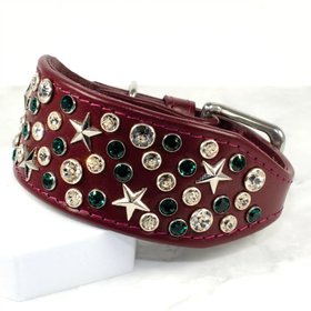 Chianti Leather Whippet Collar With Stars And Swarovski Starry Night Petiquette